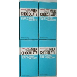 TRADER JOE'S SWISS MILK CHOCOLATE WITH 30% WHOLE HAZELNUTS 4 PACKS