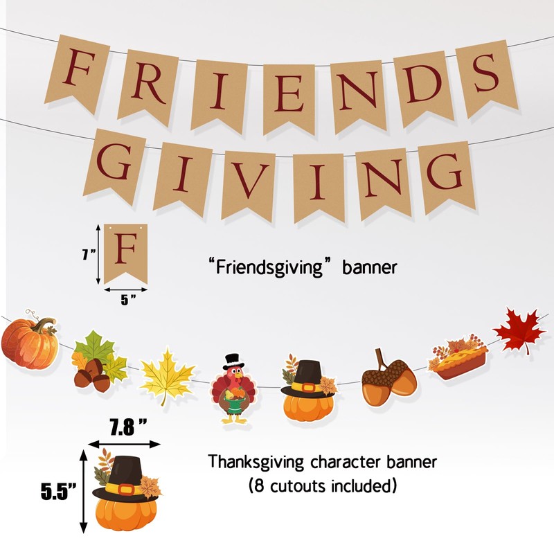 Coneatness Friendsgiving Decorations Kit, Party Banner Maple Leaf Garland Hanging