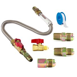 Universal Gas Appliance Installation Kit - 22” One-Stop Range Hook-Up - Stainless Steel Flexible Connector Line - ½” Brass Flare Shut Off Valve & Couplings - Water Heater Stove Fireplace