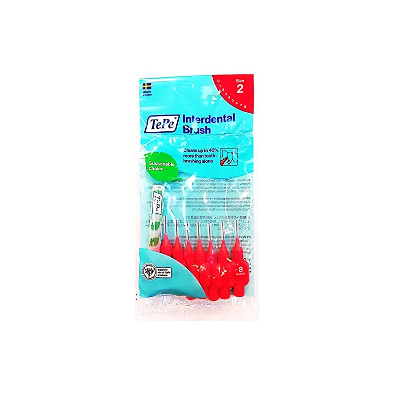 Tepe Interdental Brush, 8 x 10 Bags, Red, 0.02 inches