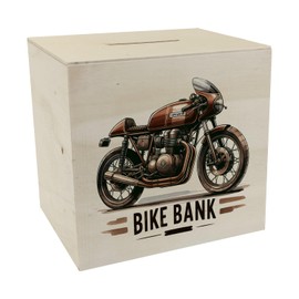 Cafe Racer Wooden Motorcycle Money Box with Saying Bike Bank Cafe-Racer in Brown Retro Design