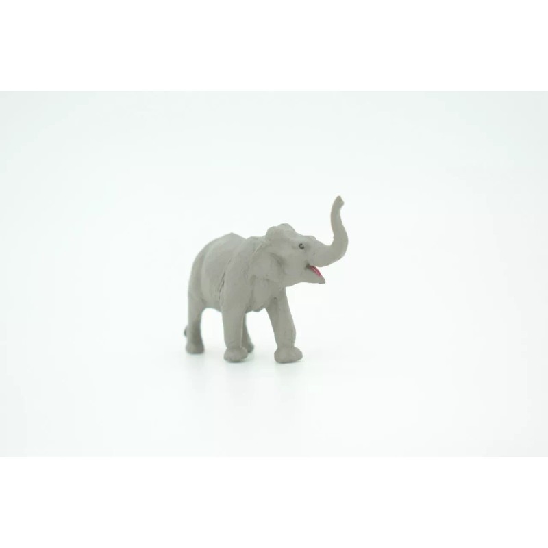 Safari Asian Elephant Toy, Grey, Rubber Animal, Realistic Model Gift,