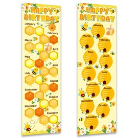 Bee Happy Birthday Poster Chart Calendars Bulletin Board Decorations Honey Bumble Birthday Classroom Wall Door Decor for Hive Birthday Bulletin Boards Nursery Home Kindergarten Back to School Supplies