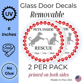 Glass Door and Window Sticker Decals – 2 Per Pack - Printed on Both Sides - for Patio, Sliding, & Shower, Removable and Repositionable. Dogs, Cats, Pets, Kids, Guests, Elderly, Bird Alert (Pet Rescue)