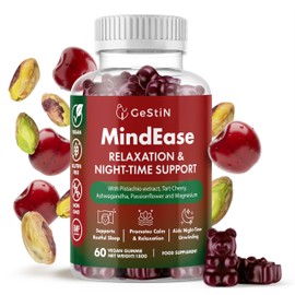 MindEase – Natural Relaxation Gummies for Adults | Pistachio Extract, Tart Cherry, Magnesium Glycinate, Ashwagandha & Lemon Balm | Supports Calm, Unwinding & Night-Time Routine | Vegan | 60 Gummies