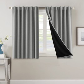 H.VERSAILTEX 100% Blackout Curtains for Bedroom with Black Liner Full Room Darkening Curtains 45 Inches Long Thermal Insulated Back Tab/Rod Pocket Window Drapes for Living Room, 2 Panels, Dove Grey