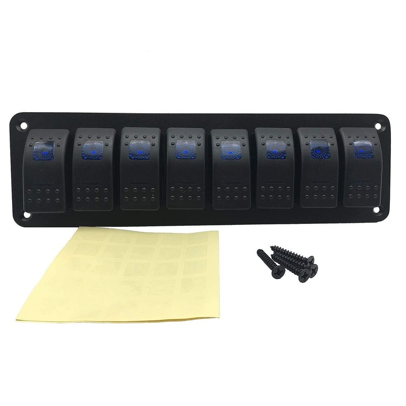 Waterproof 8 Gang 2LED Light Rocker Switch Panel Circuit Breaker