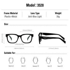 kimorn kimorn Blue Light Blocking Glasses,Anti Eyestrain & UV Protection,Square Frame Glasses for Women and Men (Black)