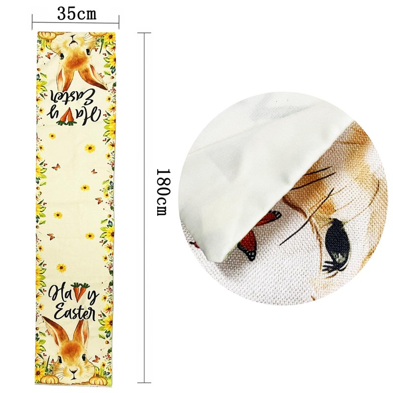 SEAHUI Happy Easter Table Runner Rabbit Tablecloth Bunny Flower Linen