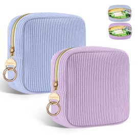 Sanitary Pads Storage Tampon Hygiene Bag for Sanitary Towels Storage Bag Periods Bag with Zip Organiser Nursing Pads Women's Tampons Pads Women's Gifts for Girls (Blue & Purple)
