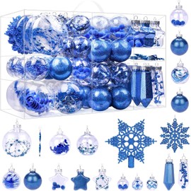 SHareconn 86PCS Christmas Balls Ornaments Set,Shatterproof Plastic Clear Decorative Baubles for Xmas Tree Decor Holiday Wedding Party Decoration, Blue
