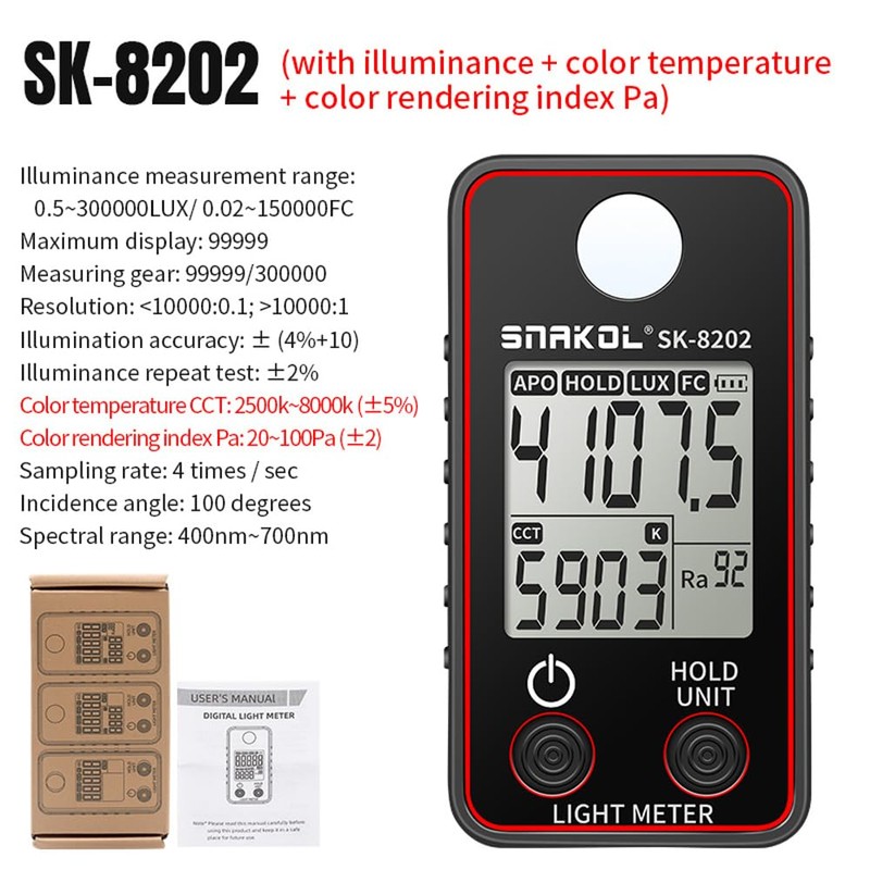 Colour Temperature Tester High Precision Illuminance Meter 0.5-300000 LUX LED
