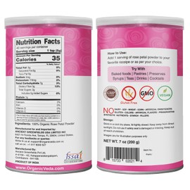 Organic Veda Edible Rose Petal Powder - Organic Rose Petal Powder for Cooking, Herbal Tea, Smoothies, Toppings - Natural Rose Petal Powder for DIY Face Masks, Skin & Hair Care - Vegan, No Gluten - 7oz