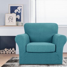 MAXIJIN 2 Piece Jacquard Chair Covers with Arms Super Stretch Non Slip Chair Slipcover for Living Room Dogs Pet Friendly Elastic Sofa Couch Protector Armchair Cover (Chair, Peacock Blue)