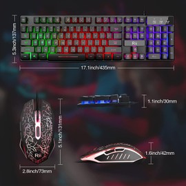 Rii Rii Keyboard and Mouse Set, Rainbow LED Backlit Multimedia PC Keyboard, Colorful Breathing Backlit Gaming Mouse for Work or Play