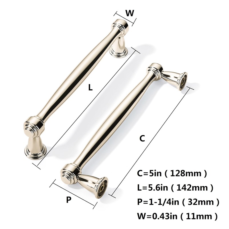khtumeware 10 Pack Polished Nickel Cabinet Pulls 5 Inch(128mm) Hole