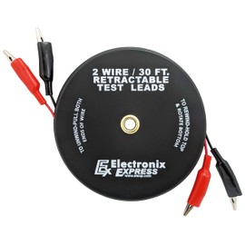2 Wire 30 Foot Retractable Test Leads, Red and Black 18 Gauge Wire with Alligator Clips on each End, Ideal for Electrical Troubleshooting Cars, Trailers, Boats - EX ELECTRONIX EXPRESS