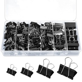 aurorayer Pack of 110 Metal Paper Clips, Foldback Clips, 15 mm, 19 mm, 25 mm, 32 mm, Black Metal Clips, Paper Clips for Office, School, Family