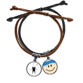 MCJS cute black cat pet lover animal art outline bracelet hand chain leather sling face wristband