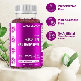 Vitamatic Gomitas Veganas Biotina 10000mcg Sabor Frambuesa Cabello Uñas                                                                               