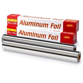 Shefa Tin Foil 45cm x 50m 2 Pack - Aluminium Foil roll, 18 Micron Foil, Heavy Duty Kitchen Foil - Thick & Durable, Recyclable Tinfoil Roll - Cooking & Dining & Catering Foil