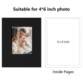 Remowith Small 4x6 Photo Album 100 Pockets Linen Cover with Front Window Portable Mini Picture Book for Family Travel Wedding and Memory Keepsake Organizer Black
