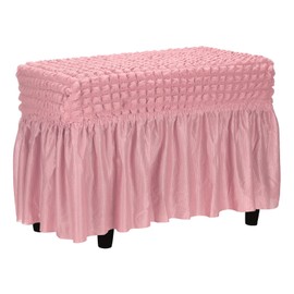 sourcing map Bubble Lattice Footstool Cover, Polyester Rectangle Footrest Slipcover with Skirt Footstool Protector for Living Room Bedroom Fit Length 60-100cm/24-39", Pink