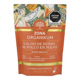 ZONA ORGANIKUMCaldo de hueso de pollo en polvo Bone Broth, paleo y keto, con inulina y pptidos de colgenoBolsa con 8 sobres individuales de 15 g cada 
