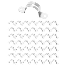 QWORK 1" Rigid Pipe Strap Clamp, 50 Pack Bracket Tube Clip, Heavy Duty Stainless Steel Fastener Holder Two Hole Strap, Widened Tube Strap Tension Clip Assortment Kit