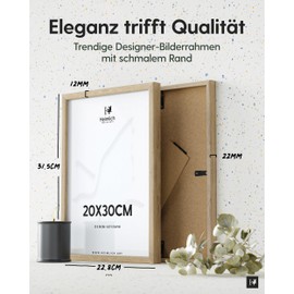 Heimlich® Set of 2 x Picture Frames, 20 x 30 cm, Oak Frame, Pack of 2, Document Frame, Small Collage, Wooden Picture Frame, Real Wood, Photo Frame for Hanging, Picture Frame 20 x 30 cm