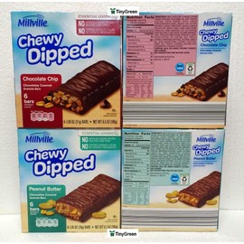 Millville Chewy Dipped Two Flavors Chocolaty Covered Granola Bars Combo Bundle 6.3oz 180g (Pack of Four)