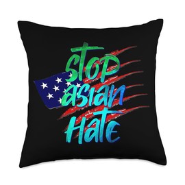 STOP ASIAN HATE AMERICAN FLAG APPAREL & Co. Please Stop Asian Hate Everywhere-American Flag Throw Pillow, 18x18, Multicolor