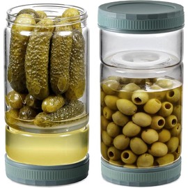 2 Pack 36oz Glass Pickle Jar with Strainer Flip, Airtight Olive or Kimchi Hourglass Container, Pickle Flip Holder Separate Food from Pickle Juice, Green - Color: 1 Pack Green