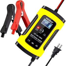 FOXSUR Car Battery Charger & Maintainer, 12V 5Amp Fully Automatic Intelligent Battery Charger with LCD Screen, Used to Charge, Maintain and Repair Batteries for Various Vehicle (Yellow)