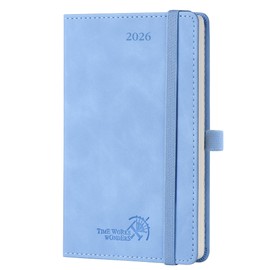 POPRUN Pocket Calendar 2026 Small Soft Cover with PU Leather, Approx. A6 (16 x 10.5 cm) - Calendar 2026 Book Calendar Notebook (Jan.2026-Dec.2026) with 100 GSM Paper - Cyan Blue