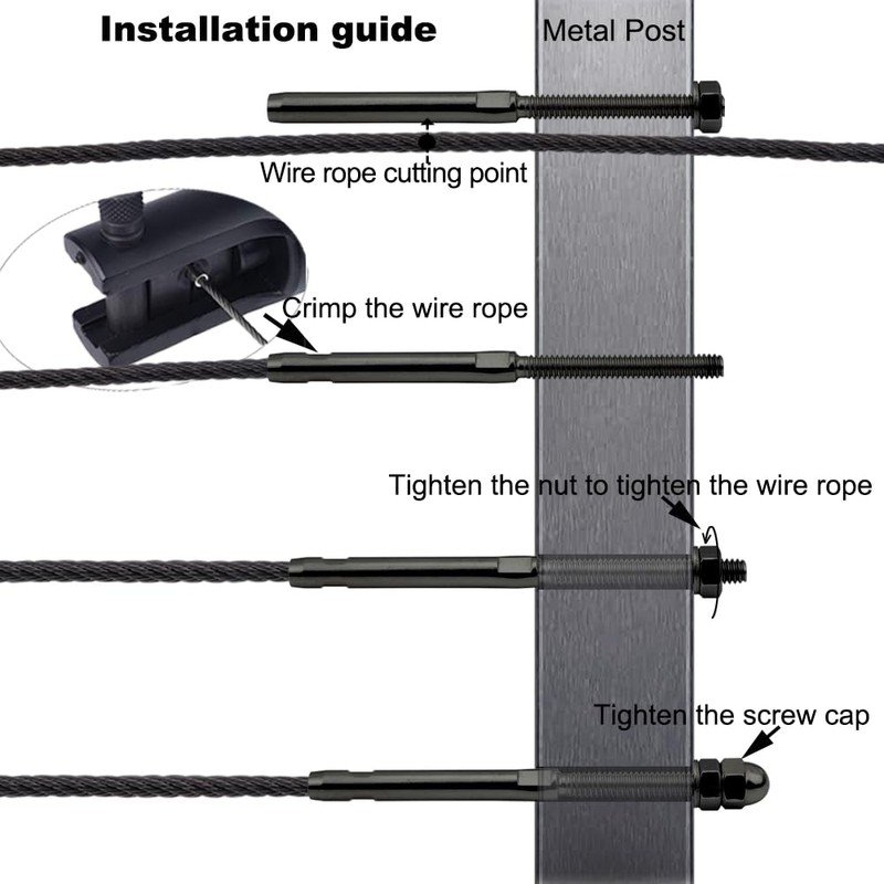Toukioo Black Cable Railing Hardware Kit for 3/16 Cable Railing