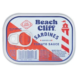Beach Cliff Wild Caught Sardines in Tomato Sauce, 3.75 oz Can - 16g Protein per Serving - Gluten Free, Keto Friendly - Great for Pasta & Seafood Recipes