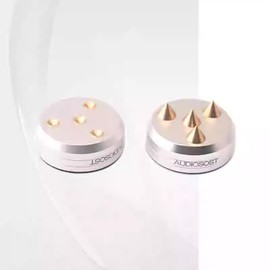 Preffair Audio Isolation Feet Stand Spikes Protector Mat Non-Slip Base for Record Players/Subwoofer/Turntable/Amplifier/Speaker (Solid Aluminum Alloy+Rubber mat +Spring, 44x38mm Silver,4-Pack)