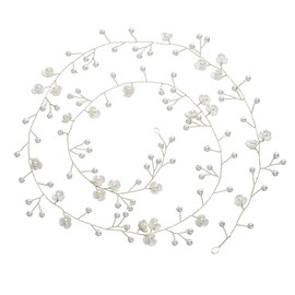 Bridal Hair Vine Pearl Headband Extro Long Flower Hair Piece for Bride Bridesmaid Prom Party Festival Hair Jewelry for Women (Golden, 100CM)
