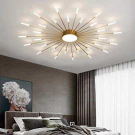 LightInTheBox Modern LED Ceiling Light Sputnik Linear Flush Mount Ceiling Lamp Gold Firework Flower Ceiling Light Fixture for Living Room Dining Room (Gold, 30-Heads, Natural Light)