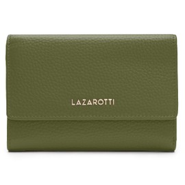 Lazarotti Bologna Large Leather Women's Wallet | Large Zip Compartment, 15 Card Slots, RFID Protection | 14 x 10 x 3.5 cm (2 Widths Adjustable), olive, Standard size, Classic