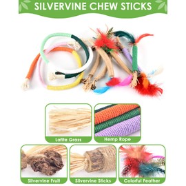 TINDTOP Cat Chew Toys, 12 Pack Silvervine Chew Sticks with 2 Pack Chew Ropes for Kittens Teeth Cleaning, Increase Appetite, Aggressive Chewers Cat Dental Toy