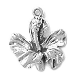 Sterling Silver Womens 20" 1mm Box Chain Bloomed Hibiscus Flower Pendant Necklace