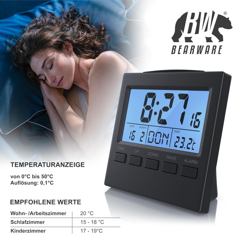 CSL - Funkwecker digital mit Temperaturanzeige - DCF-Funkuhr Reisewecker -