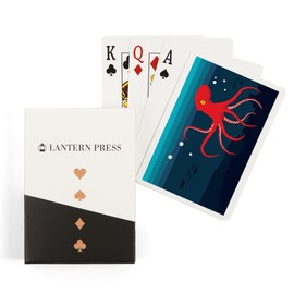 Lantern Press Red Octopus, Vector Style (52 Playing Cards, Poker Size Card Deck with Jokers)