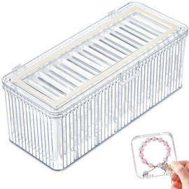Threehoney Acrylic Bracelet Jewelry Storage Box with 12 Portable Anti Tarnish Organizers for Earrings/ring/necklace (Cream Border)