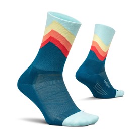Feetures Elite Light Cushion Mini Crew Sock - Sport Sock with Targeted Compression - Medium, Blue Swell (1 Pair)
