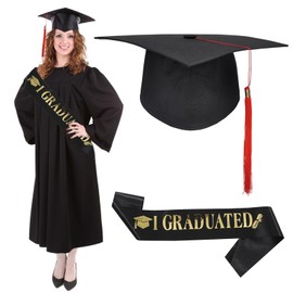 GUOYOU Graduation Hat, Bachelor Hat, Unisex Graduation, Tassel Graduation Hat with IGRADUATED Sash, Black, for Graduations from Study, University, College, Graduation Hat (Doctorate)