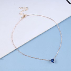 Inateannal Blue Crystal Heart Necklace - Sapphire Love Heart Pendant - Gold CZ Choker - Jewellery for Women and Girls Gifts