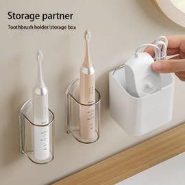 VZLYMTV Soporte Cepillo de Dientes Eléctrico 3 en 1 - Organizador de Pared Sin Perforación Con Estante de Almacenamiento y Drenaje Integrado, Compacto para Cepillos Dentales y Cargadore